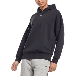 Reebok Women's Lux Oversized Pullover Sweatshirt Hoodie Logo Black XS
